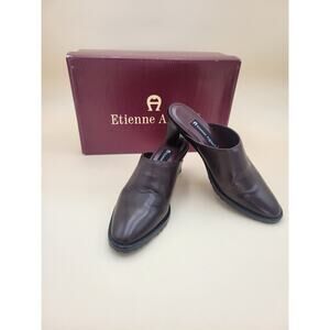 Etienne Aigner Vintage Mules Leather Size 6 Brown Vtg